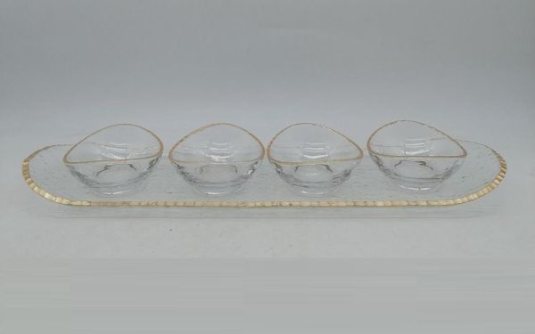 Velvet Glass Tray with 4 Bowls 17.5*24 cm – Golden Edge