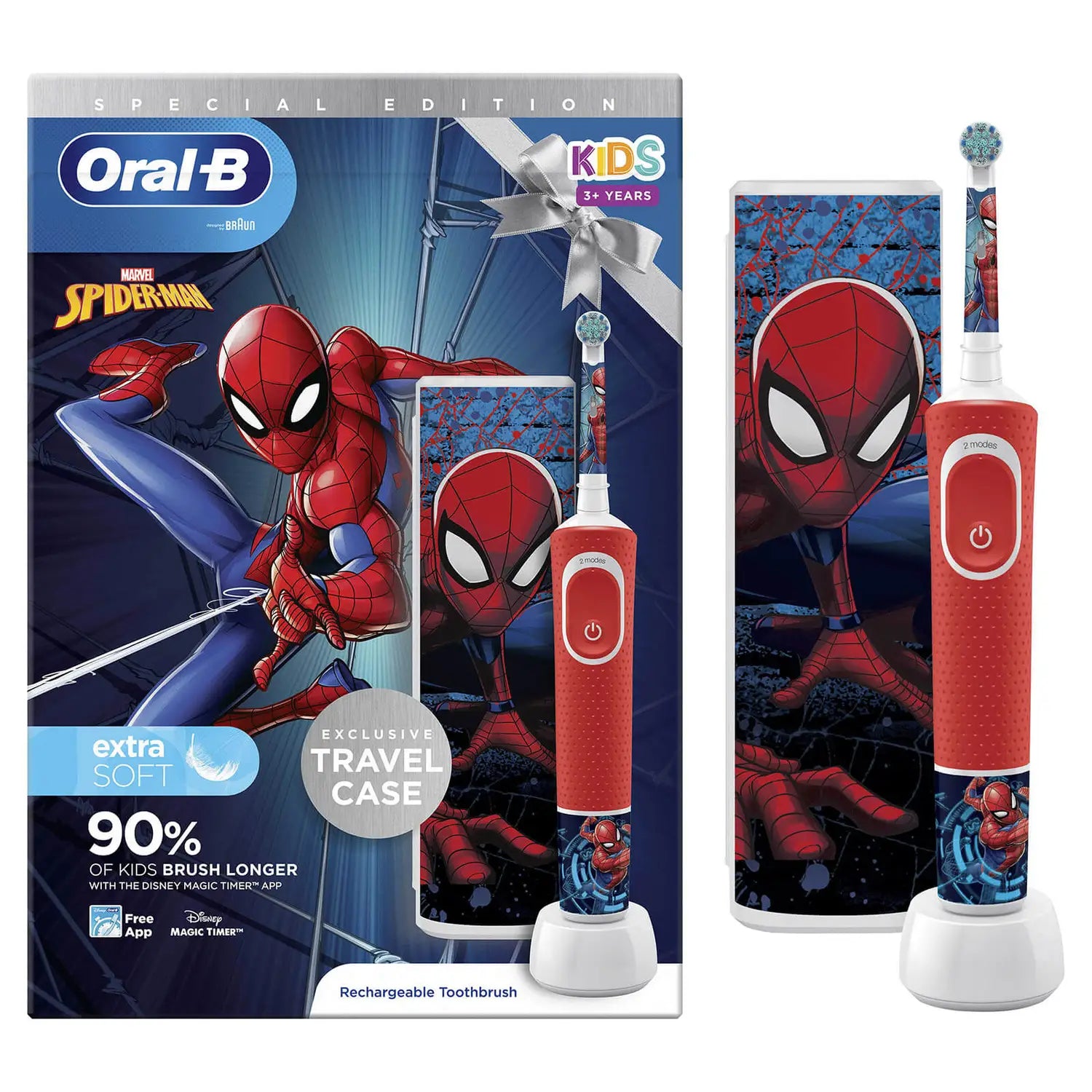 Oral-B by Braun Kids Rechargeable Electric Toothbrush with 4 Spiderman Inspired Stickers For Ages 3+