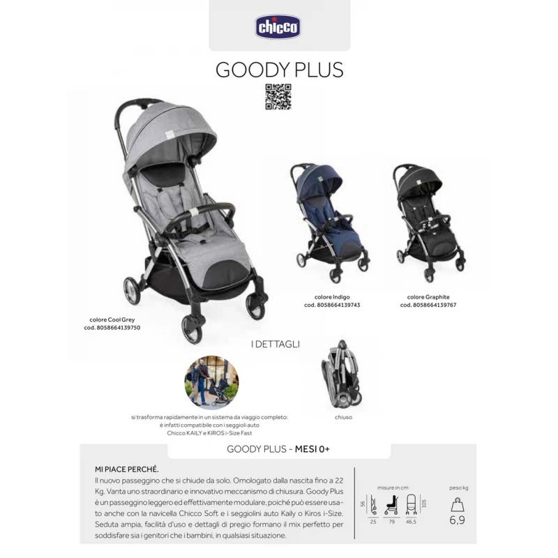 Chicco Buggy Goody Plus Stroller – Grey, Comfortable & Practical