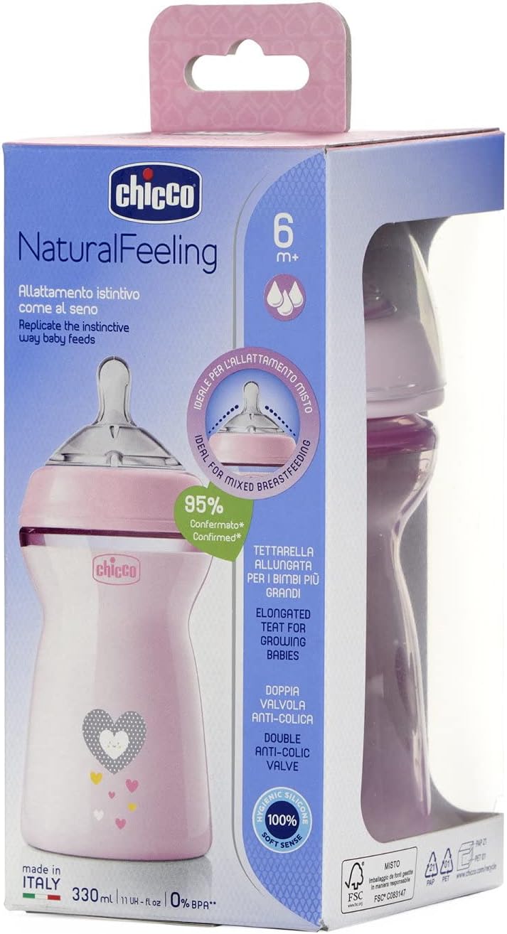 Chicco Natural Feeling Bottle 330ml Fast Flow 6M+ - Pink