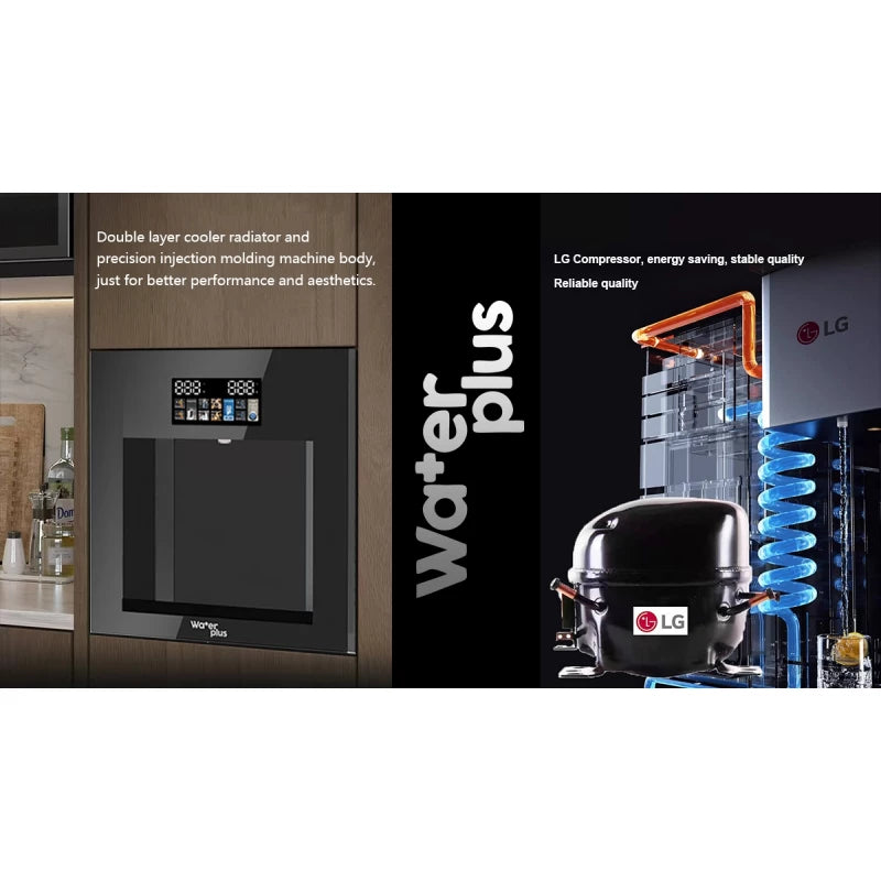 WaterPlus Built-in Digital Water Cooler with Black Glass Panel & Full Temperature Control – B2024-D