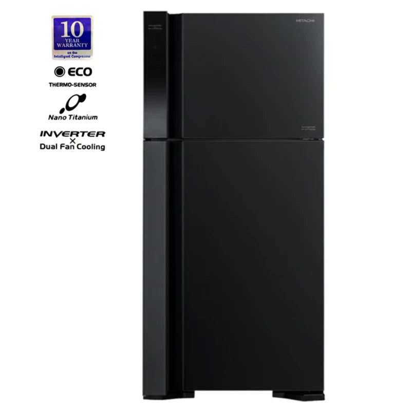 Hitachi HRTN8565DFBBK 565L Black Refrigerator | Inverter Control | Twin Fan | LED Lighting