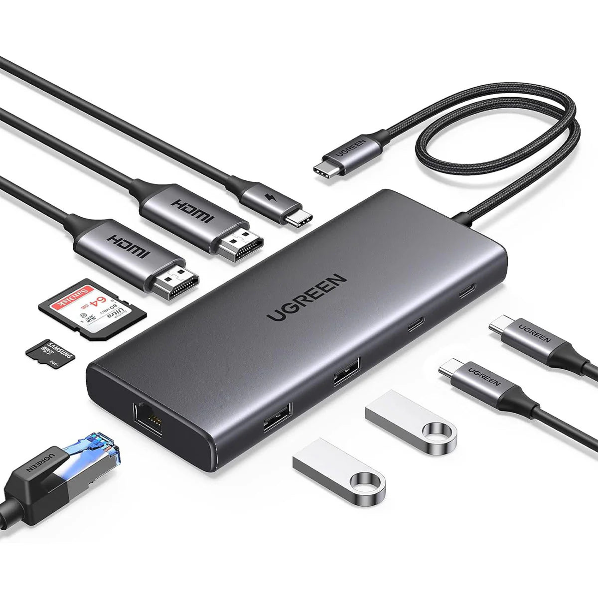 UGREEN 10-in-1 USB-C Hub with Dual HDMI, PD, LAN & SD Reader