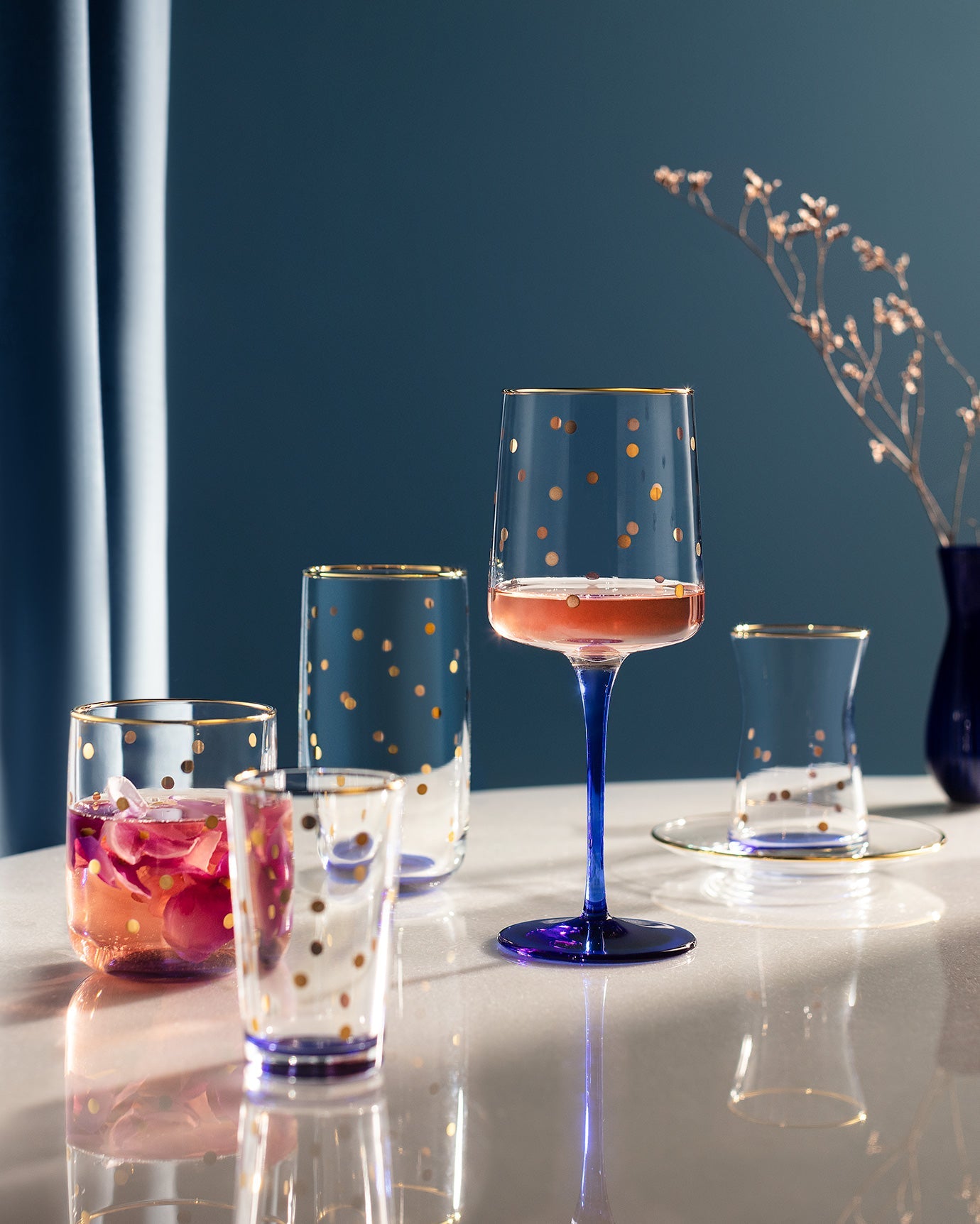 Chapelle - Points Dorés Gold 4-piece Coffee Side Glasses Set - 100ml - Madame Coco JO