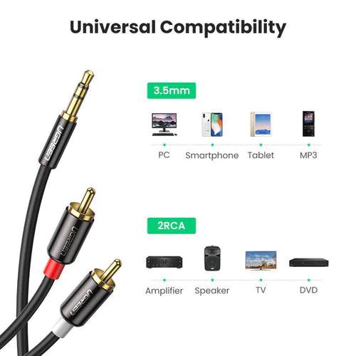UGREEN 3.5mm Male to 2RCA Male Cable 3m (Black) AV116.