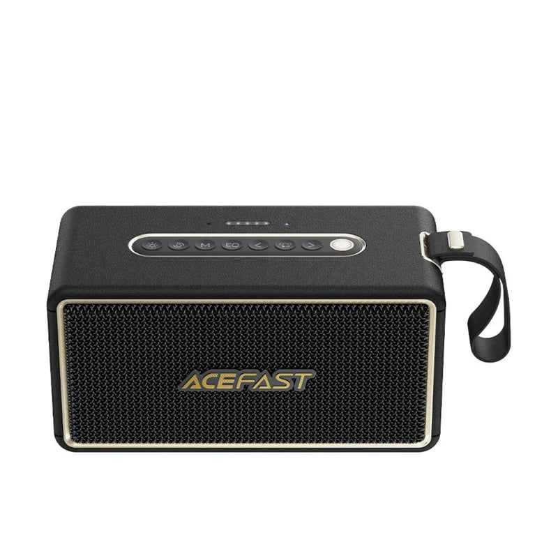ACEFAST Retro Portable Bluetooth Speaker | Premium Leather Handle | Gold Accents | Vintage Design
