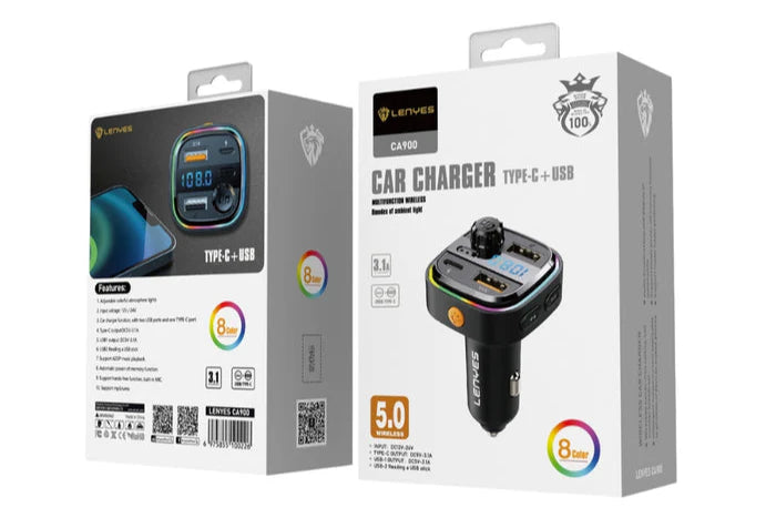 Lenyes CA900 3-Port Fast Car Charger – USB-A + Type-C – Black