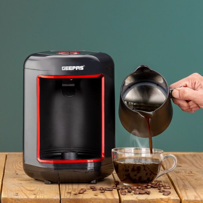 Geepas Turkish Coffee Maker 4 Cup Capacity Stainless Steel Plate