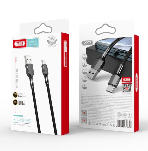 XO NB182 USB-C Cable 2.4A Fast Charging – 1M Black