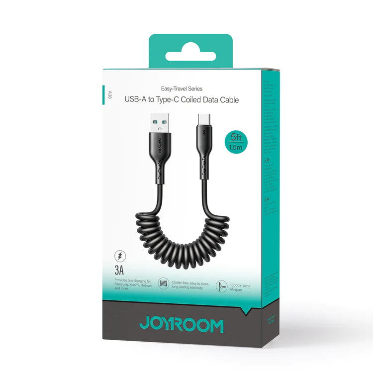Joyroom 3A Coiled Fast Charging Car Cable Type C & Lightning 1.5m - Black