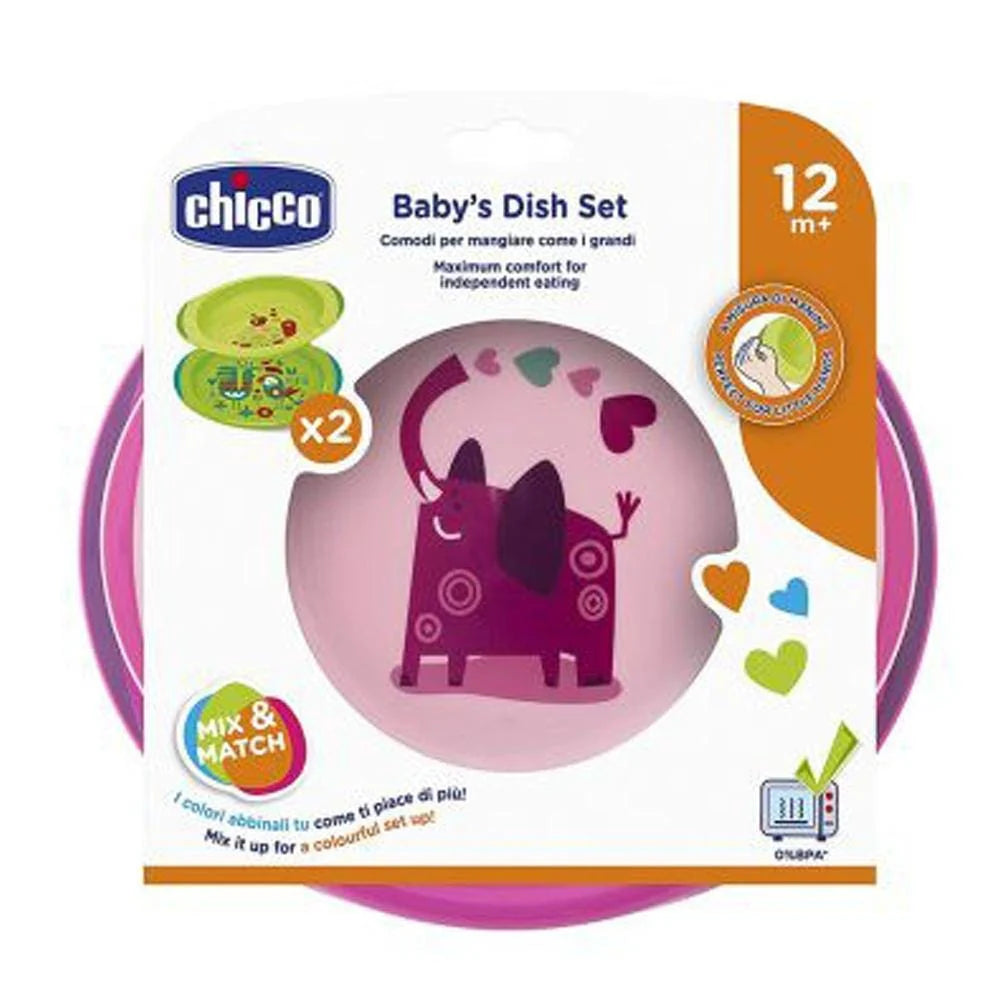 Chicco Dish Set 12M+ Girl Safe Non-Slip & Easy to Use