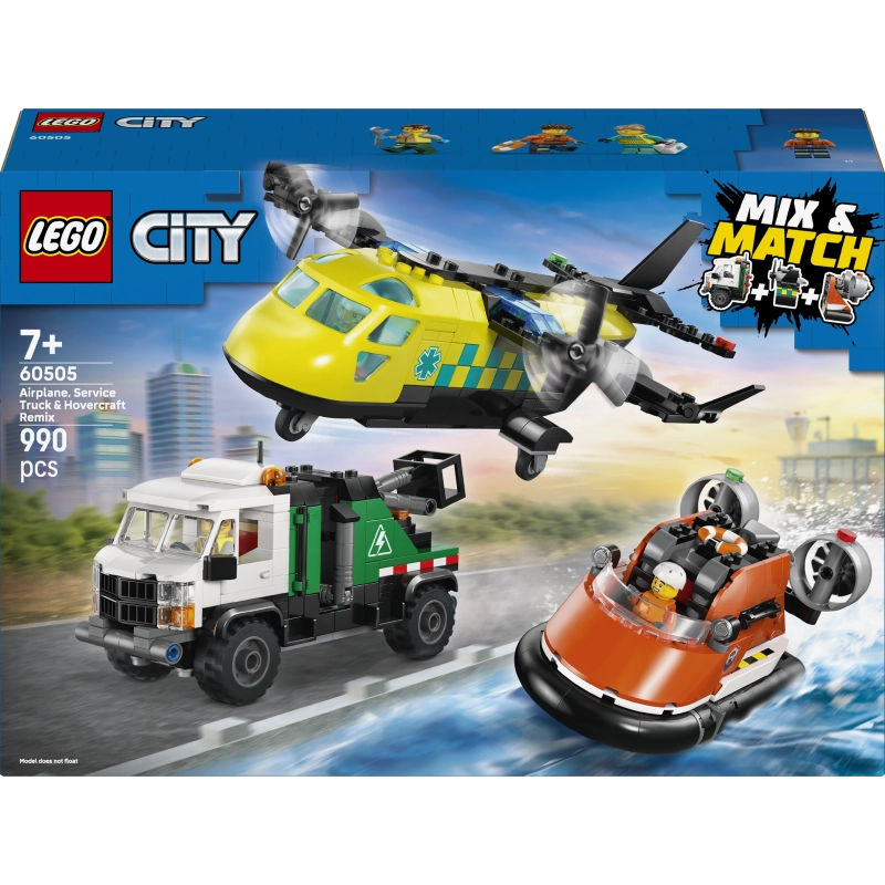 LEGO City Airplane, Service Truck & Hovercraft Remix – 990 Pieces | Set 60505