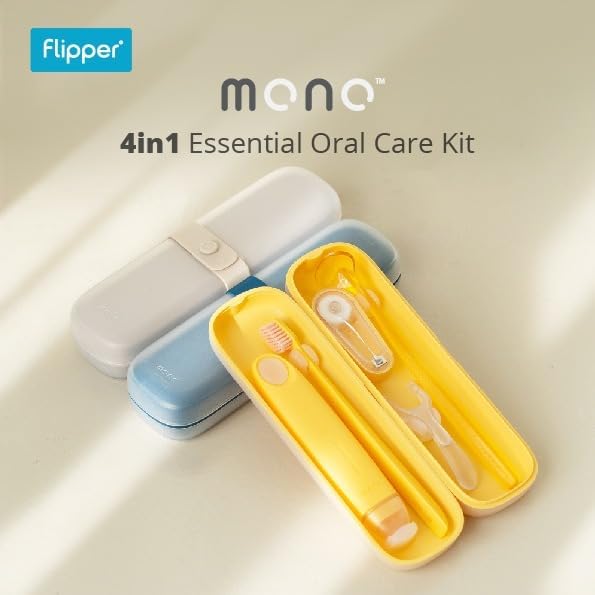 Flipper MONO Oral Care Kit with Portable Toothbrush Travel Case - 4-in-1 Dental Set