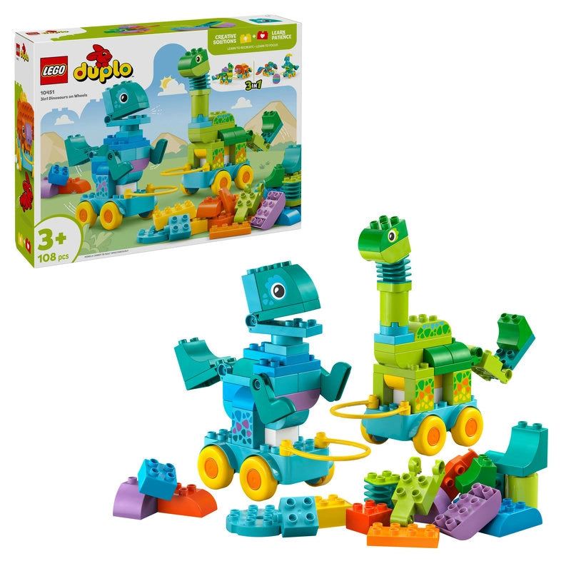 LEGO DUPLO 3 in 1 Dinosaurs on Wheels – 108 Pieces | Set 10451