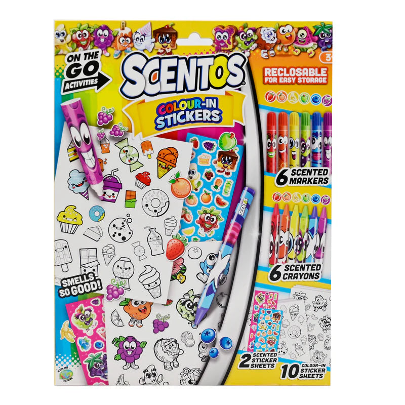Scentos On The Go Activity Set - Colour-In Stickers with Scented Markers & Crayons