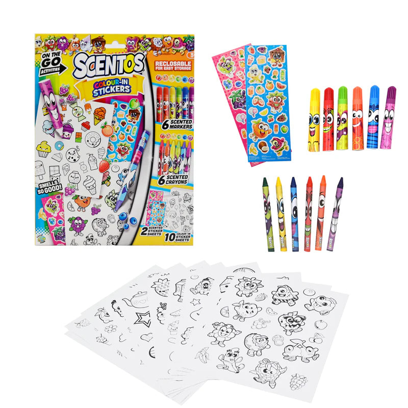 Scentos On The Go Activity Set - Colour-In Stickers with Scented Markers & Crayons