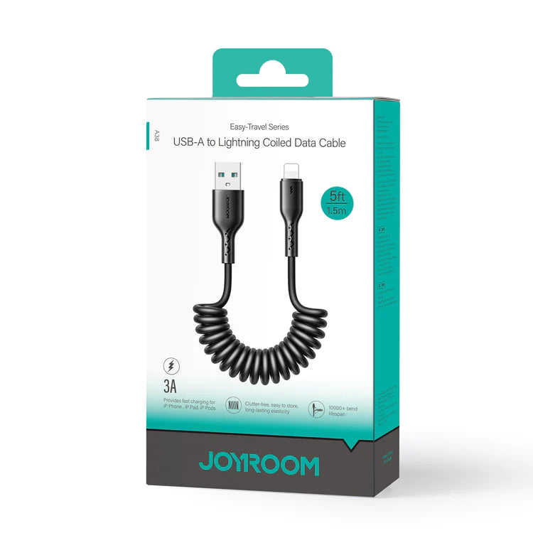 Joyroom 3A Coiled Fast Charging Car Cable Type C & Lightning 1.5m - Black