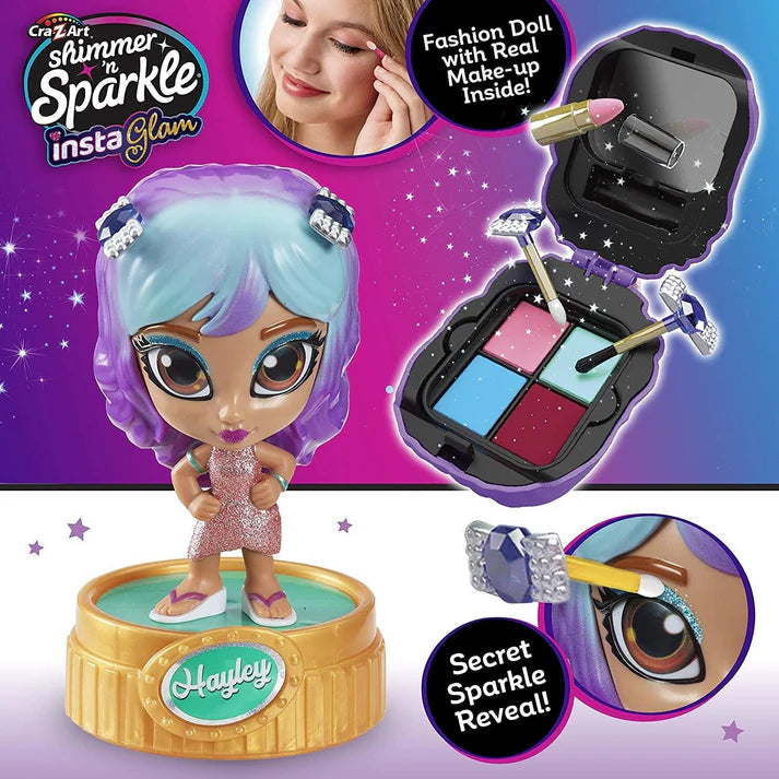 CraZArt Shimmer N Sparkle InstaGlam Make Up Doll – Hayley | Fashion Doll with Real Makeup
