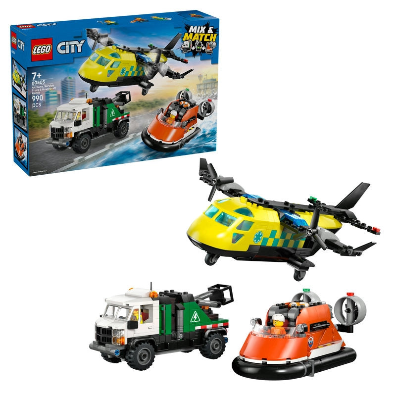 LEGO City Airplane, Service Truck & Hovercraft Remix – 990 Pieces | Set 60505