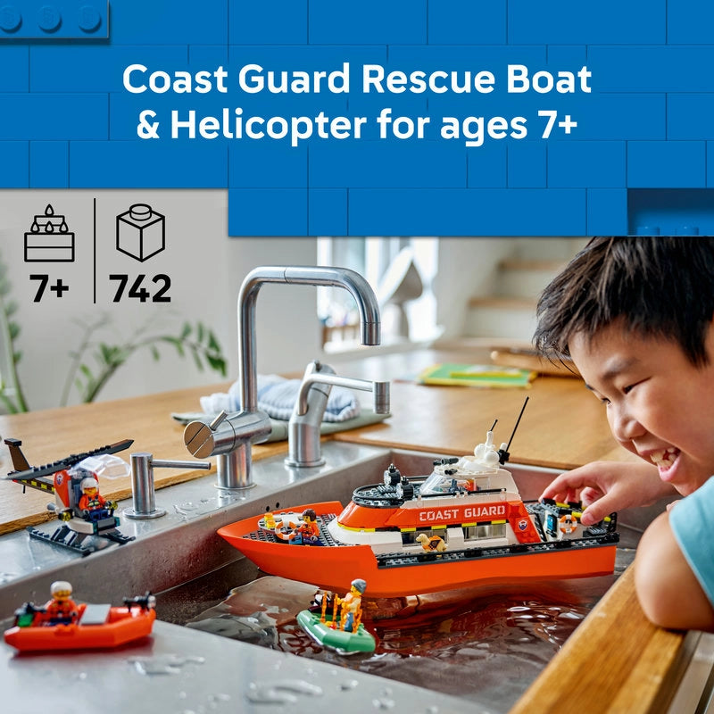 LEGO City Coast Guard Rescue Boat & Helicopter – 742 Pieces | Set 60504