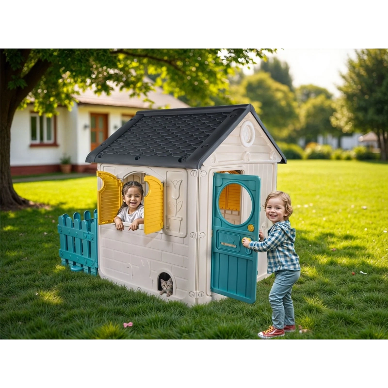 Dolu My First House with Fence – White | Kids Outdoor Playhouse
