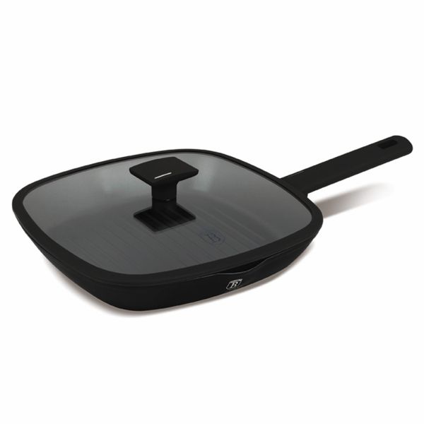 Berlinger Haus 28cm Grill Pan with Lid - Matte Black | Healthy & Easy Cooking