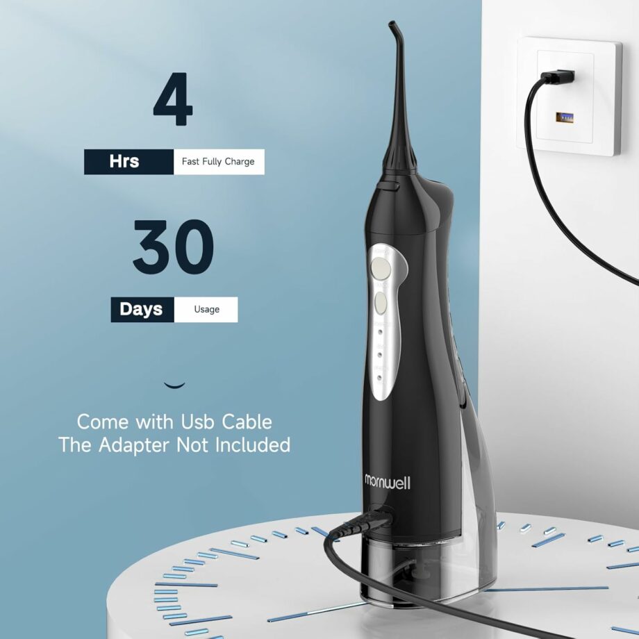 Mornwell Portable 3 Modes 4 Jet Tips IPX7 Waterproof Water Flosser – Black