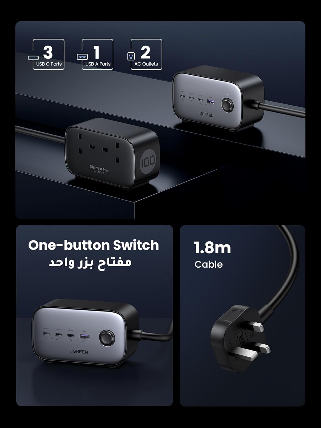 UGREEN DigiNest Pro 100W Power Strip - 6-in-1, GaN III, Fast Charging