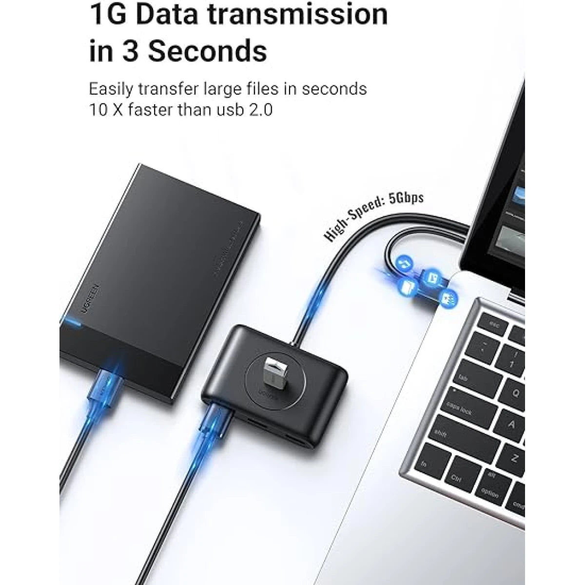 UGREEN 4-Port USB 3.0 Hub with 1M Cable – 5Gbps Speed