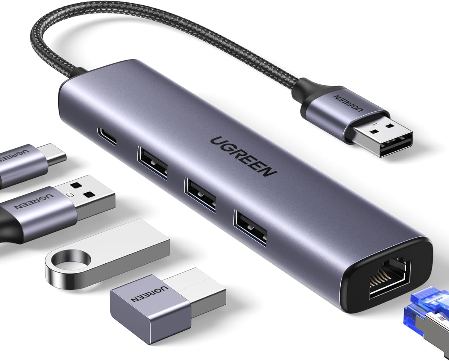 UGREEN 5-in-1 USB to Ethernet Hub with RJ45 and 3 USB Ports
