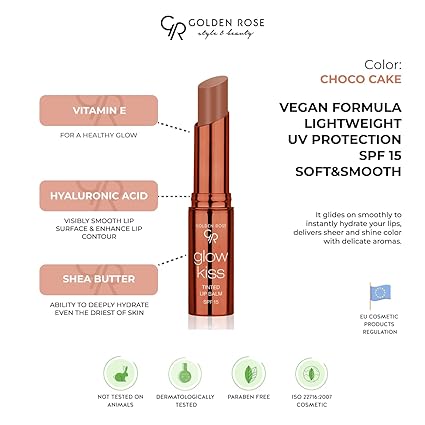 Golden Rose Glow Kiss Choco Cake Lip Balm – Vegan, SPF15