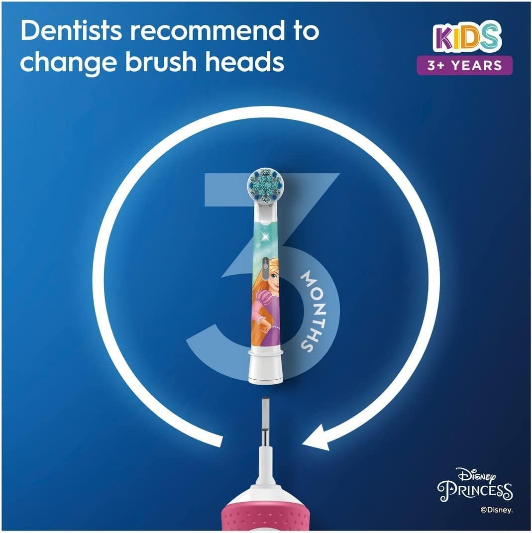 Oral-B by Braun Kids Rechargeable Electric Toothbrush with 4 Disney Princess Themed Stickers - Pink
