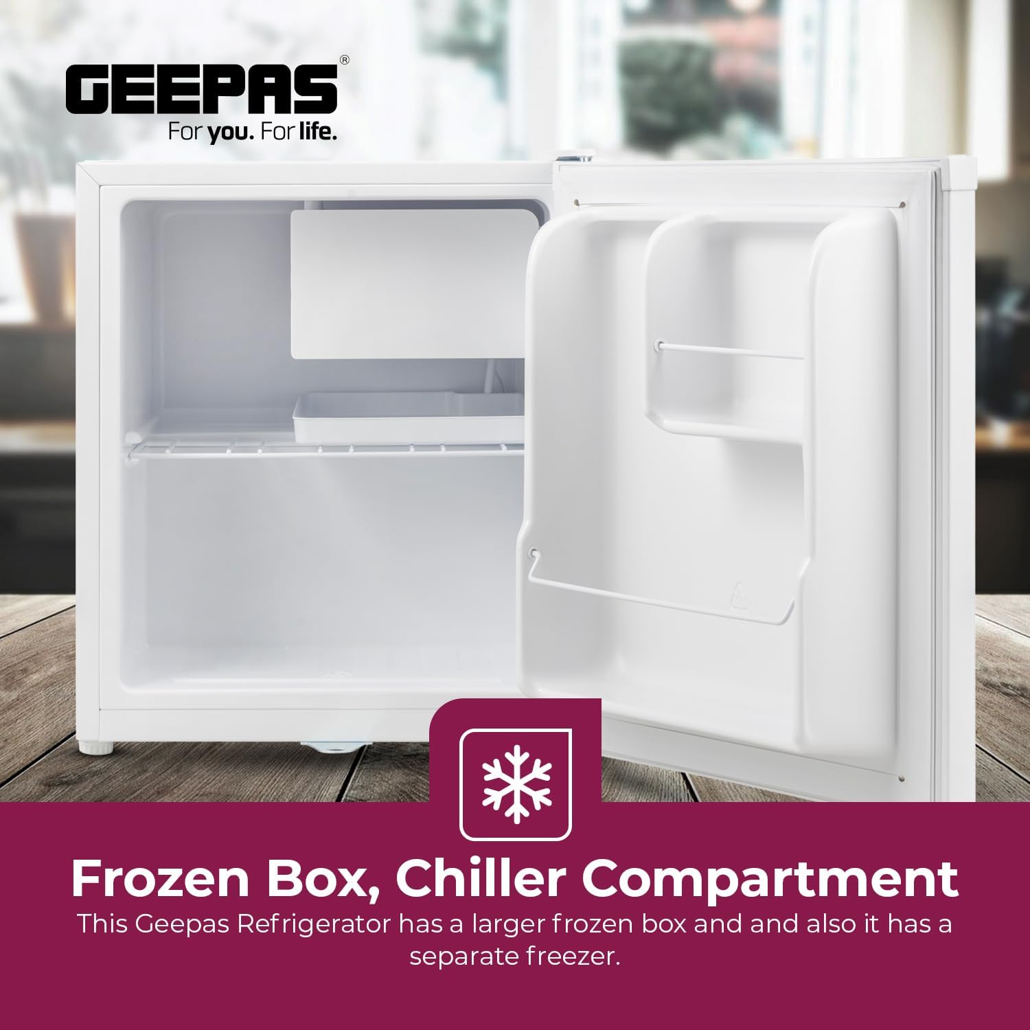 Geepas GRF654WPEN 60L Refrigerator | Compact | Energy Saving | White