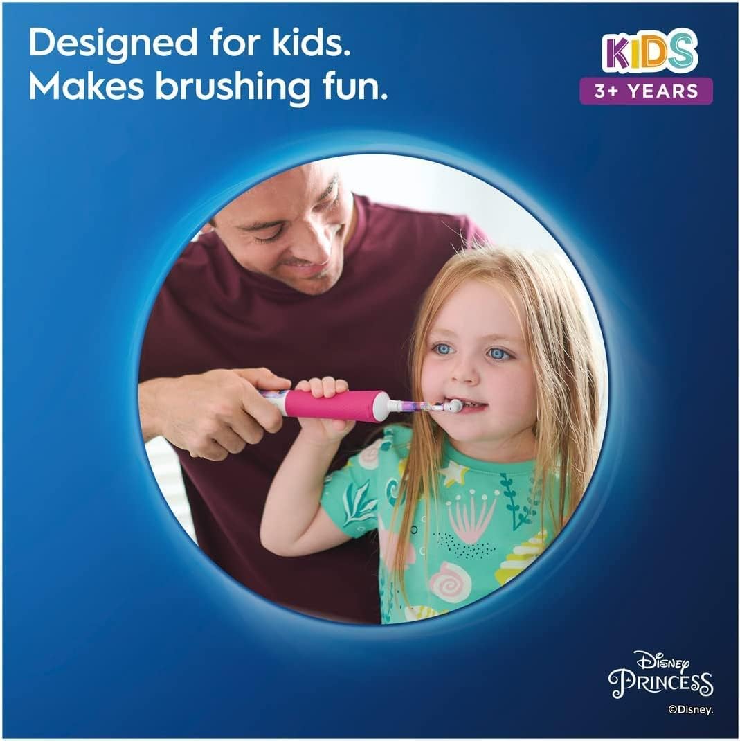 Oral-B by Braun Kids Rechargeable Electric Toothbrush with 4 Disney Princess Themed Stickers - Pink