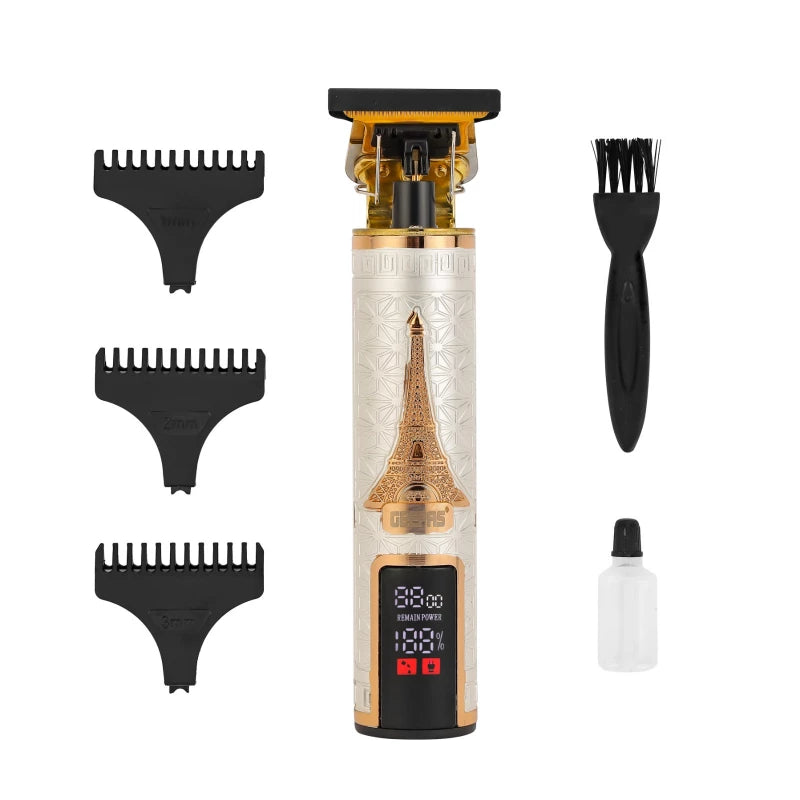 Geepas GTR56039 Professional Digital Hair Clipper – T-Blade R-Type, 180-Min Runtime, LCD Display, Type-C | Silver & Golden