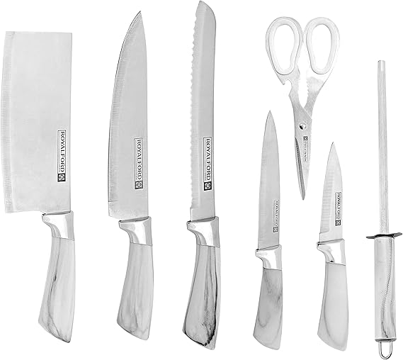 Royalford 8-Piece Knife Set with Rotating Stand – White