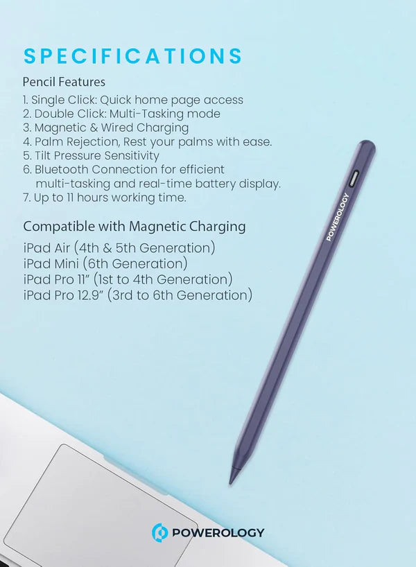 Powerology Smart iPad Pencil Magnetic Charging Tilt & Pressure