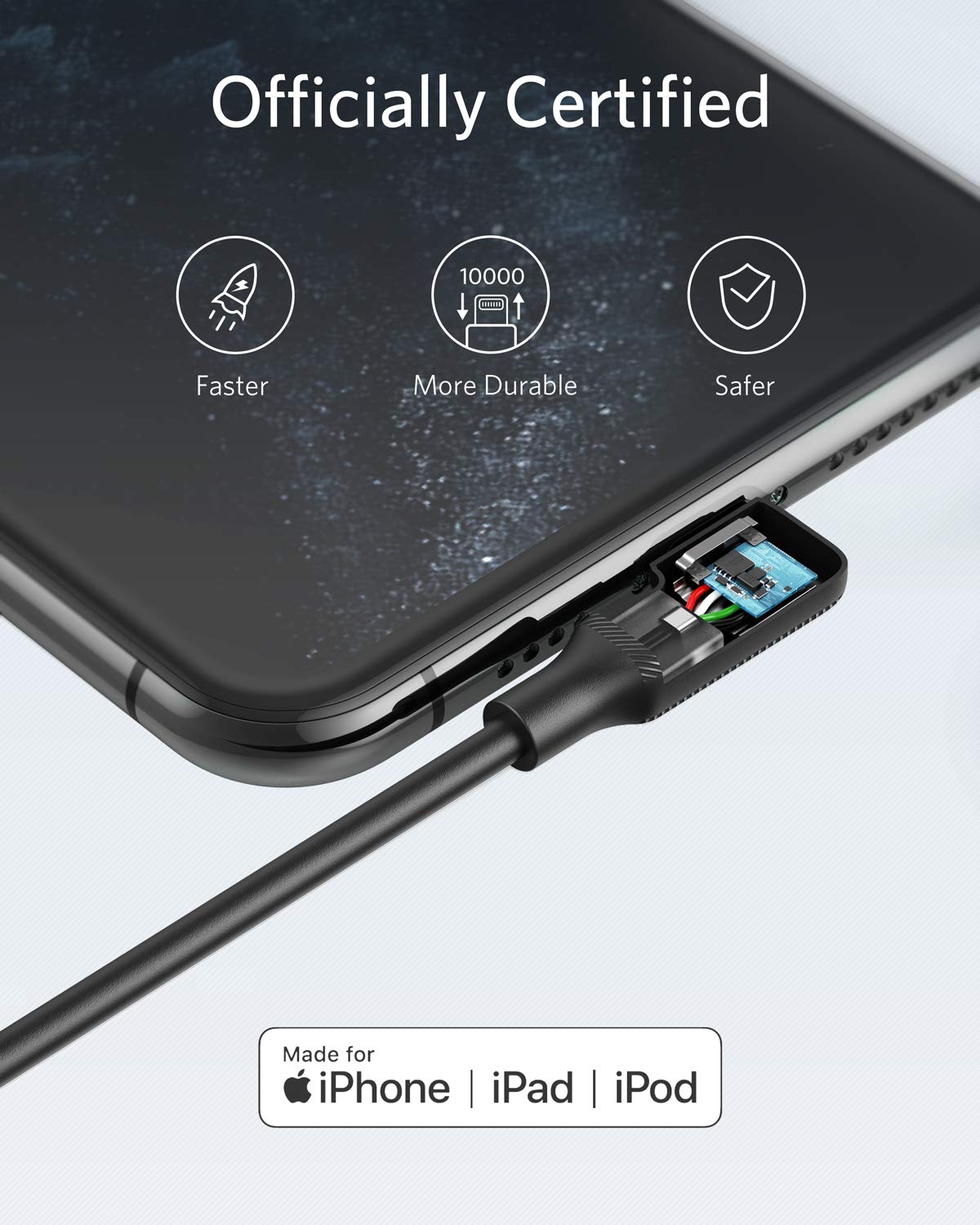 Anker PowerLine C to Right Angle Lightning cable 6ft - Black