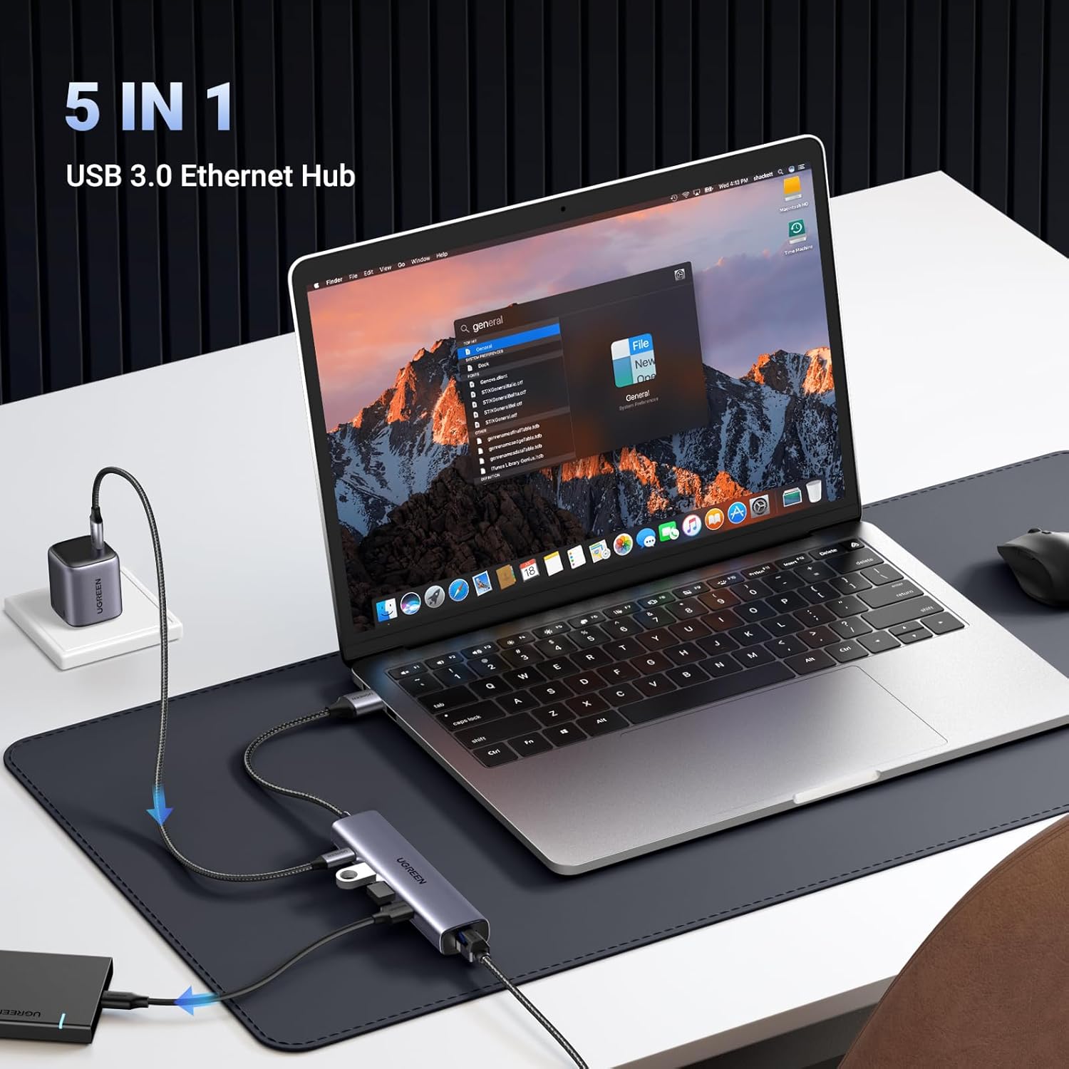 UGREEN 5-in-1 USB to Ethernet Hub with RJ45 and 3 USB Ports