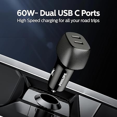 Philips DLP5522C 60W Dual USB-C Car Charger Fast Charging