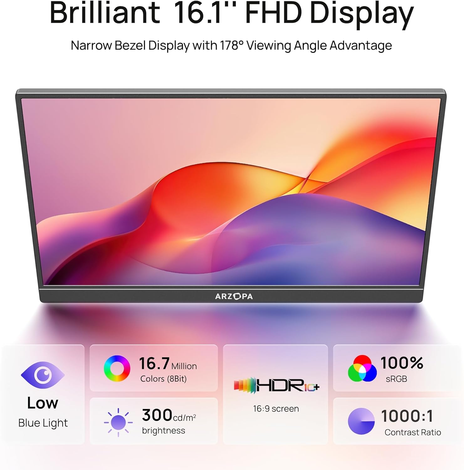 Arzopa Z1C | 16.1" FHD 100%sRGB Best Portable Display Screen