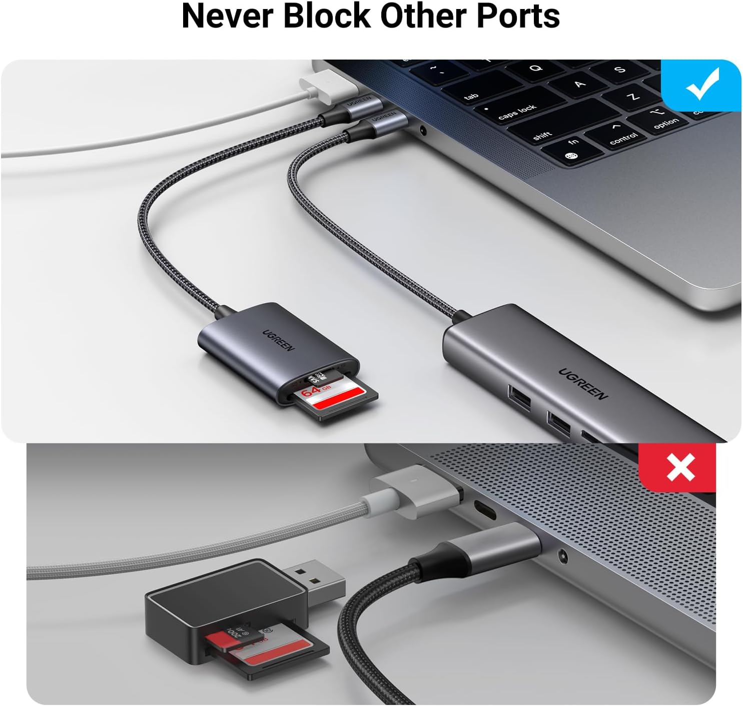 UGREEN USB-C SD Card Reader – Dual Slot, 5Gbps Speed.
