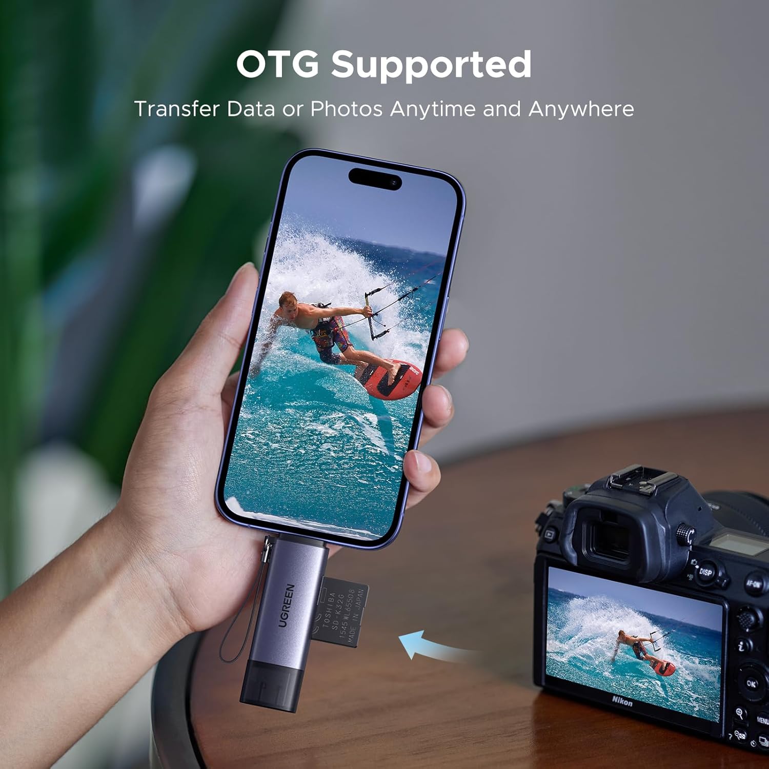 UGREEN USB-C & USB-A SD Card Reader – Dual Slot, 5Gbps.