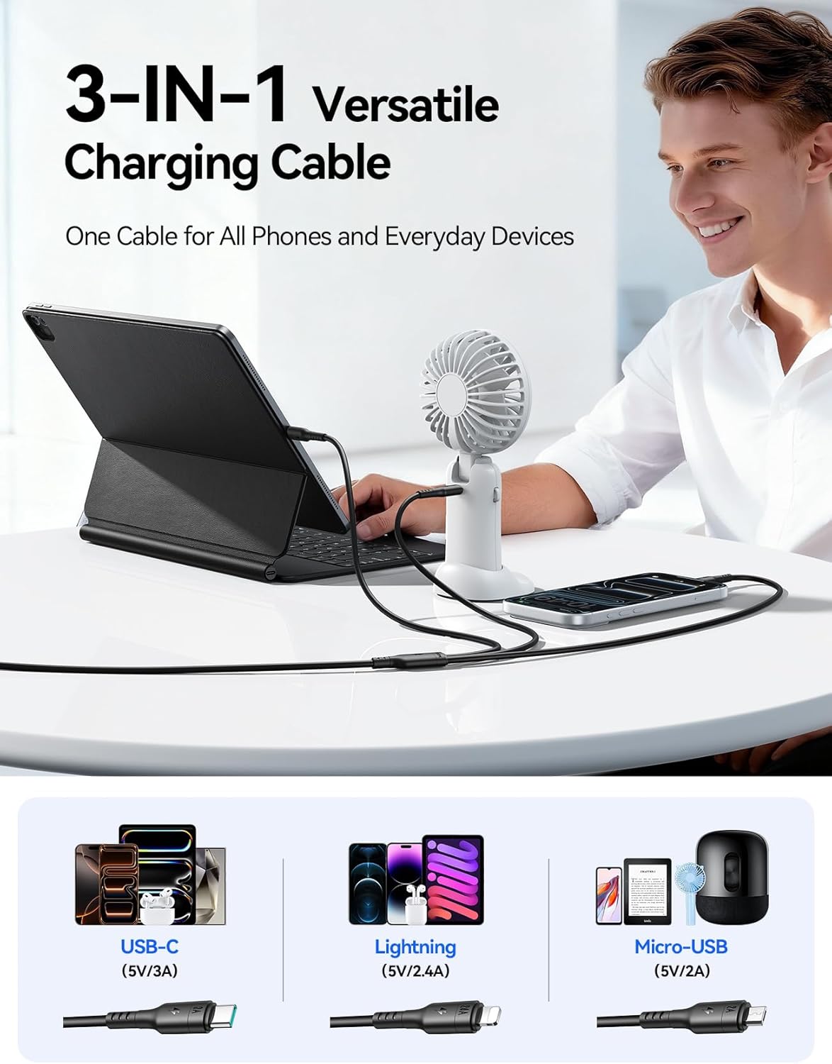 Joyroom S-A61 OmniGo Series 3.5A USB-A to Type-C, Lightning & Micro USB 3-in-1 Charging Cable – 1.2 m, Black | 12-Month Warranty