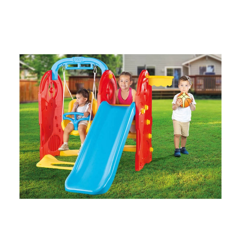 Dolu 4-in-1 Playground – Kids Outdoor Play Set with Slide, Swing & Basketball