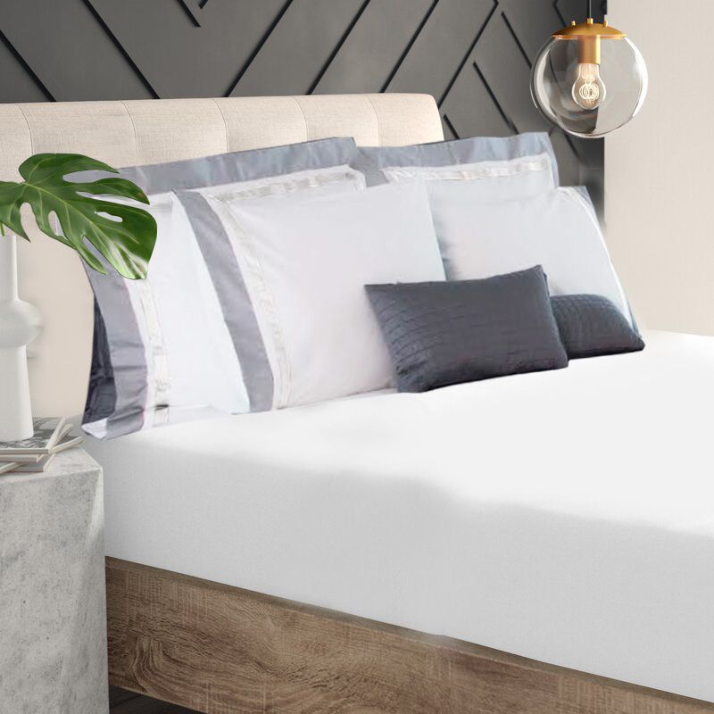 Givi Lulu 3-Piece King Fitted Sheet Set - White & Taupe