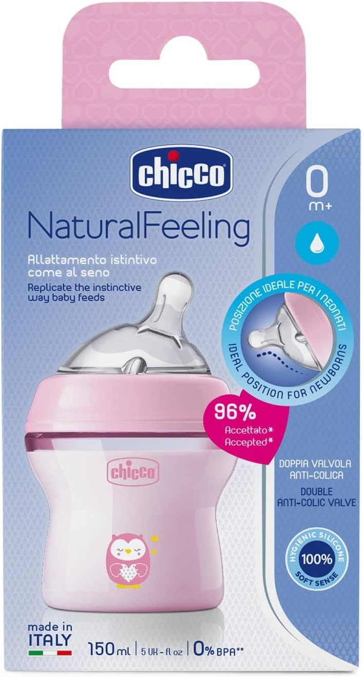 Chicco Natural Feeling Bottle 150ml Anti-Colic 0M+ - Pink