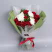 8 Red & White Roses Bouquet — Fresh Green Wrap