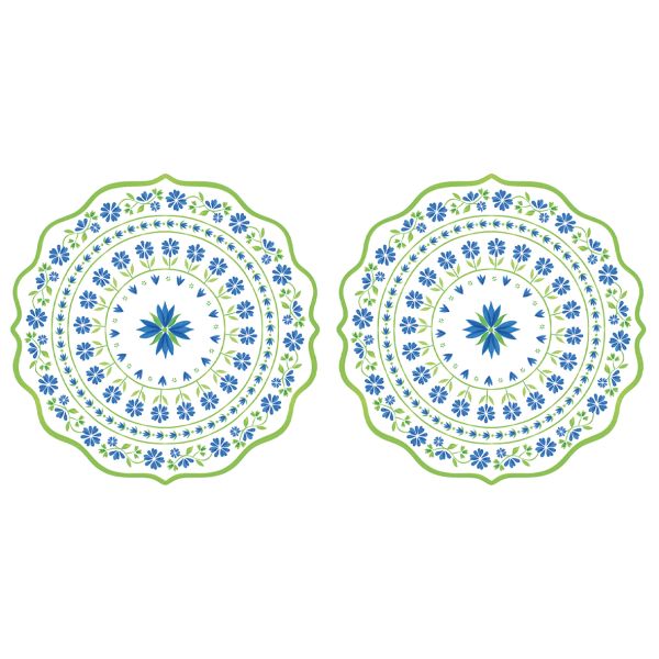 Easy Life Flowers Garden 34.5cm Dish Mats Set of 2 - Blue & Green