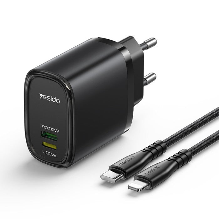 YC44 Travel Charger 20W - Fast Charging Type-C & Lightning
